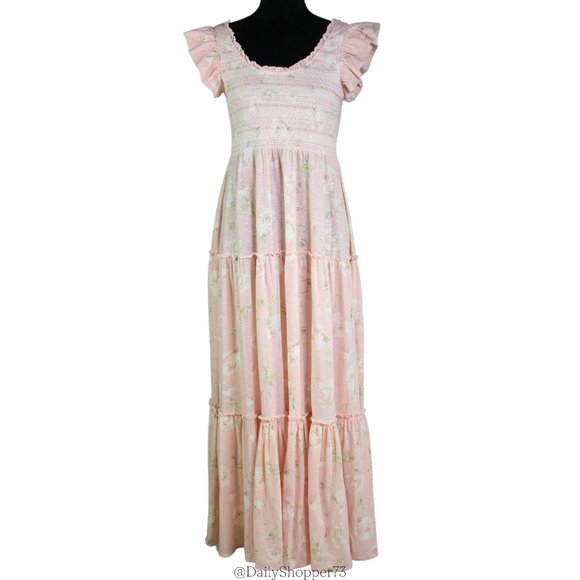 LoveShackFancy Women's "Chessie" Ballet Pink Floral Smocked Maxi Dress - Picture 6 of 12